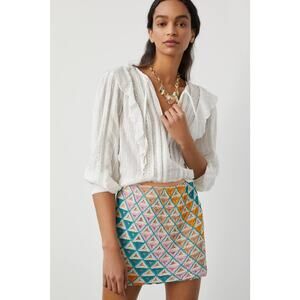 New Anthropologie WALTER BAKER Slim Hand-Beaded Mini Skirt $298 Pink Combo